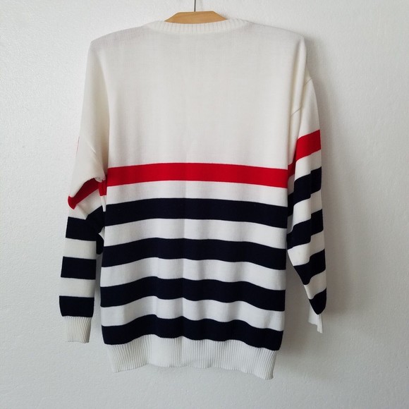 Vrg Traditional Craft Mens 40" to 42" Sweater Striped Salt Ireland Patch White - Picture 4 of 9